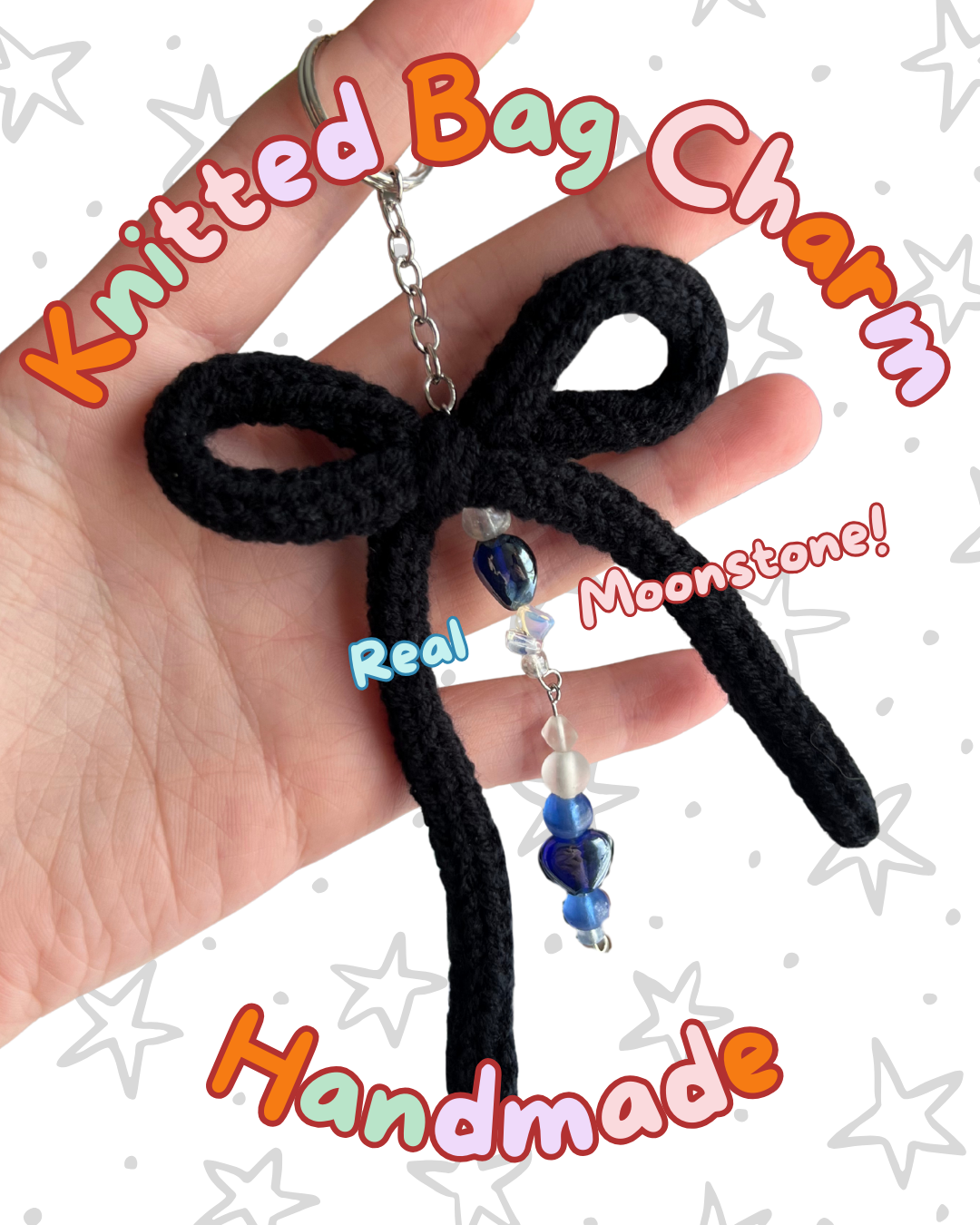 ✧ Black Moonstone Knitted Charm | One of a Kind ✧