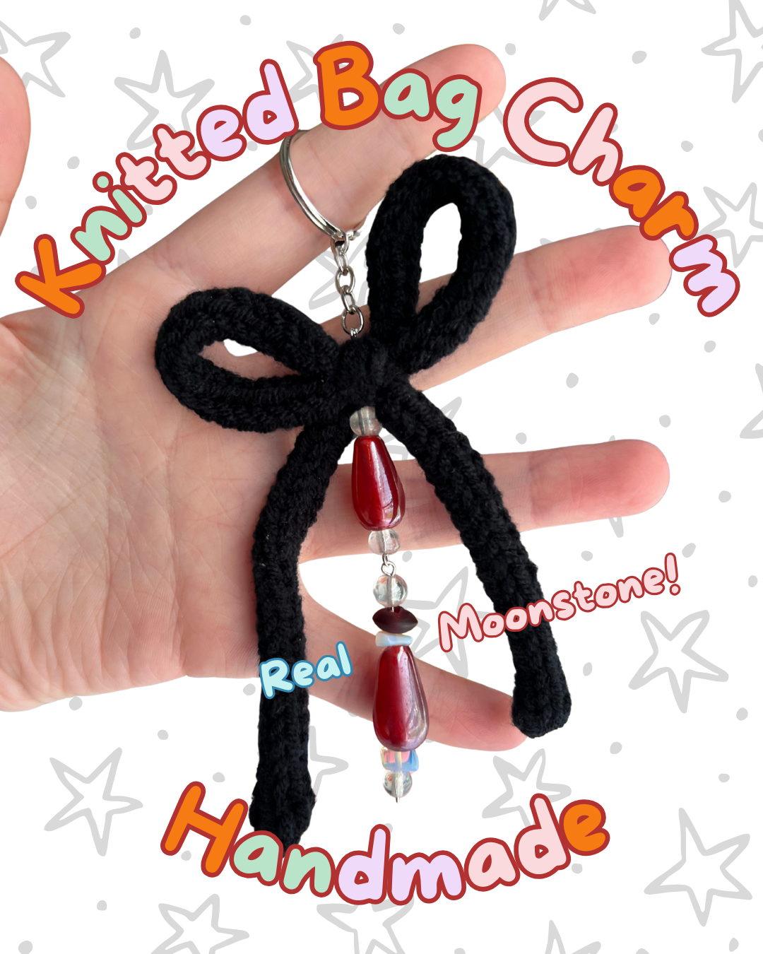 ✧ Black Moonstone Knitted Charm | One of a Kind ✧