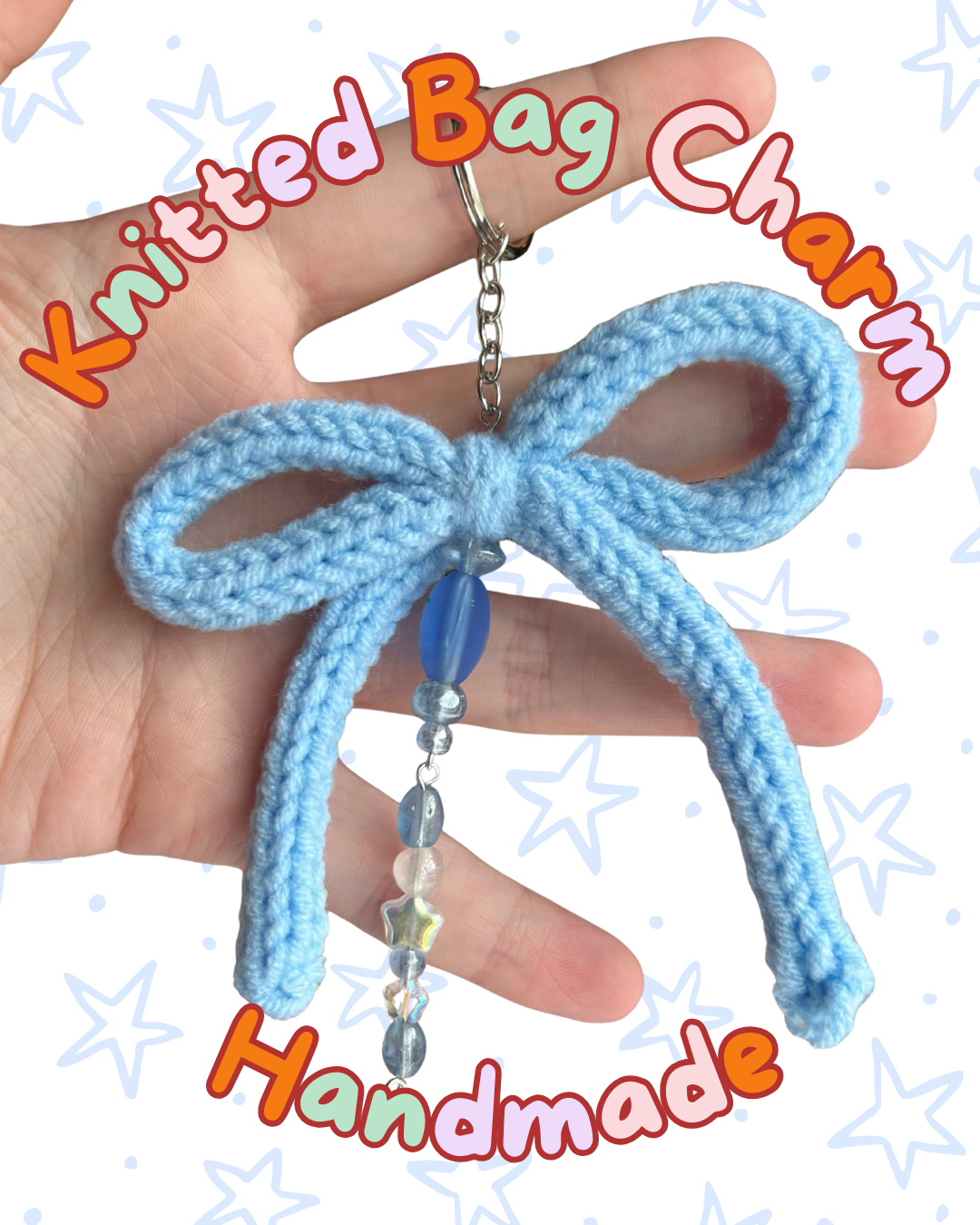 ᧔o᧓ Blue Knitted Keychain With Beaded Charms | One of a Kind ᧔o᧓