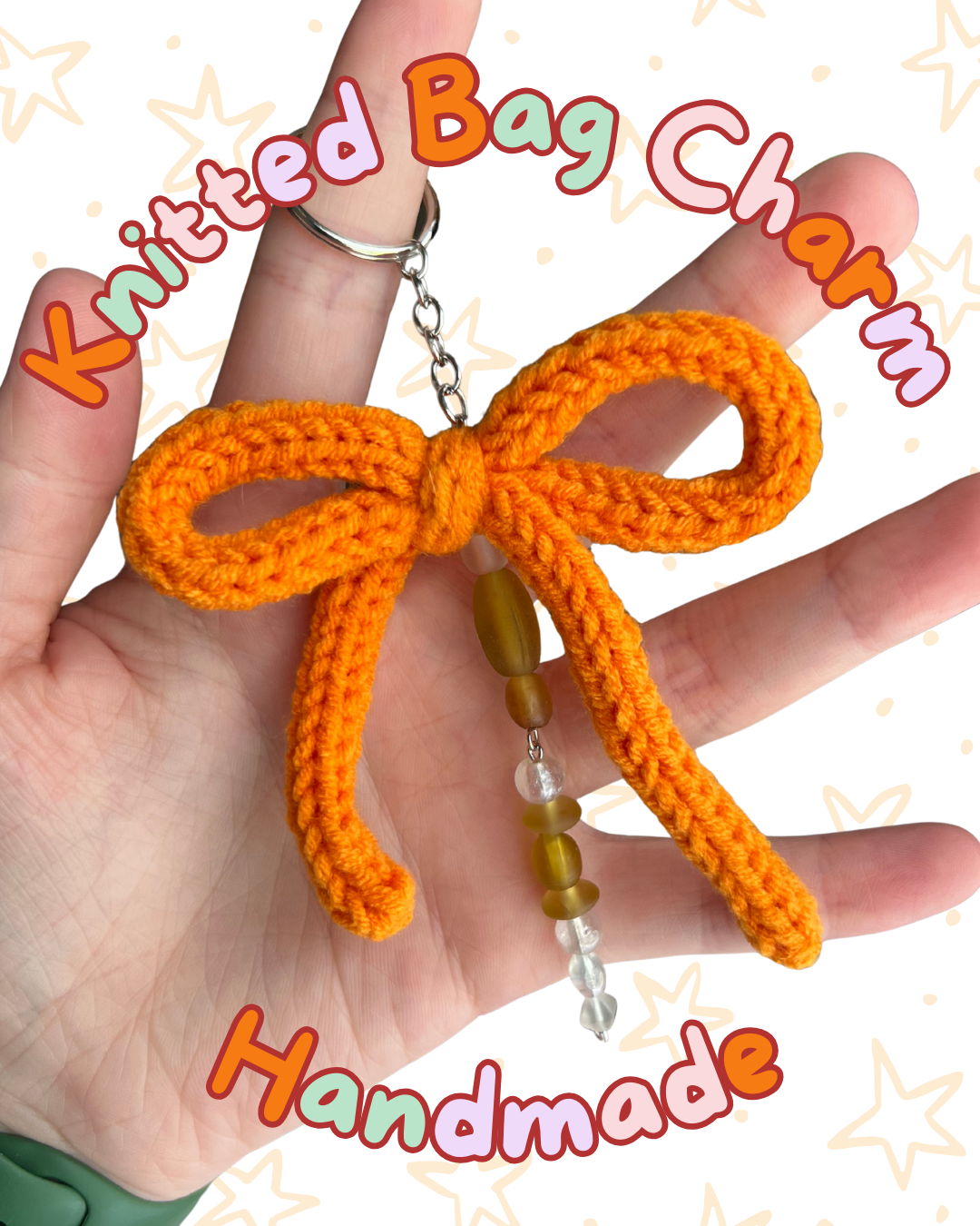 ᧔o᧓ Orange Knitted Keychain With Beaded Charms | One of a Kind ᧔o᧓