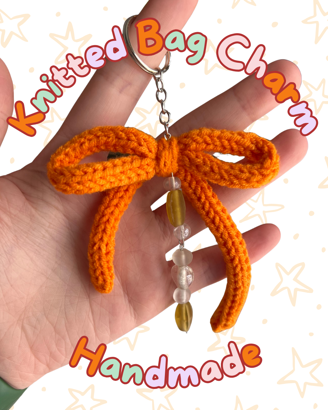 ᧔o᧓ Orange Knitted Keychain With Beaded Charms | One of a Kind ᧔o᧓
