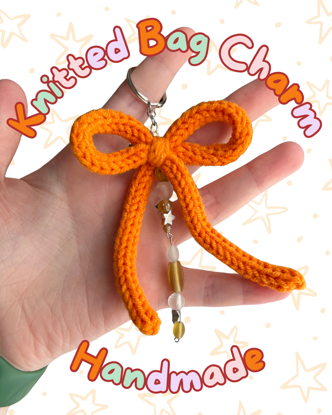 ᧔o᧓ Orange Knitted Keychain With Beaded Charms | One of a Kind ᧔o᧓