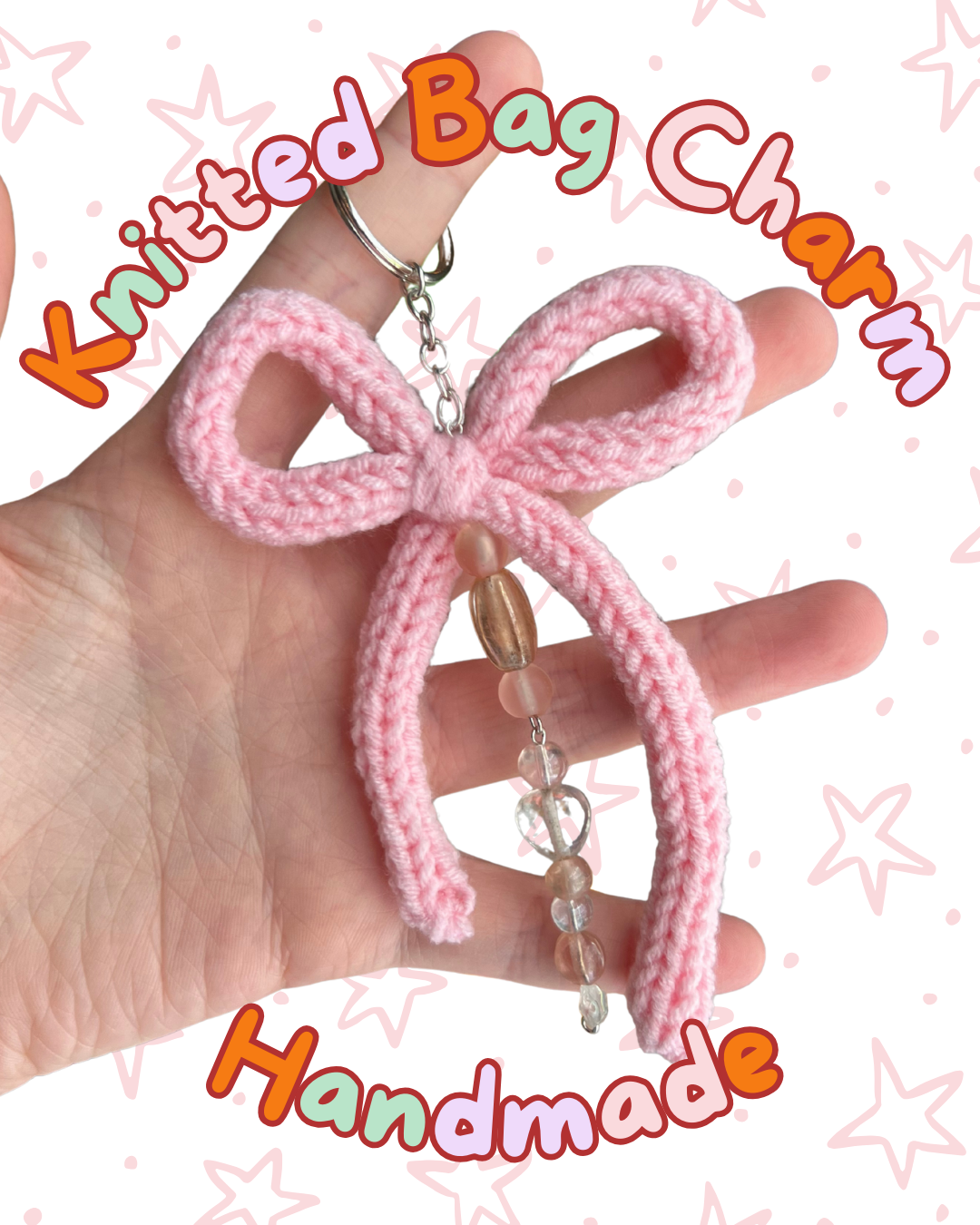 ᧔o᧓ Pink Knitted Keychain With Beaded Charms | One of a Kind ᧔o᧓