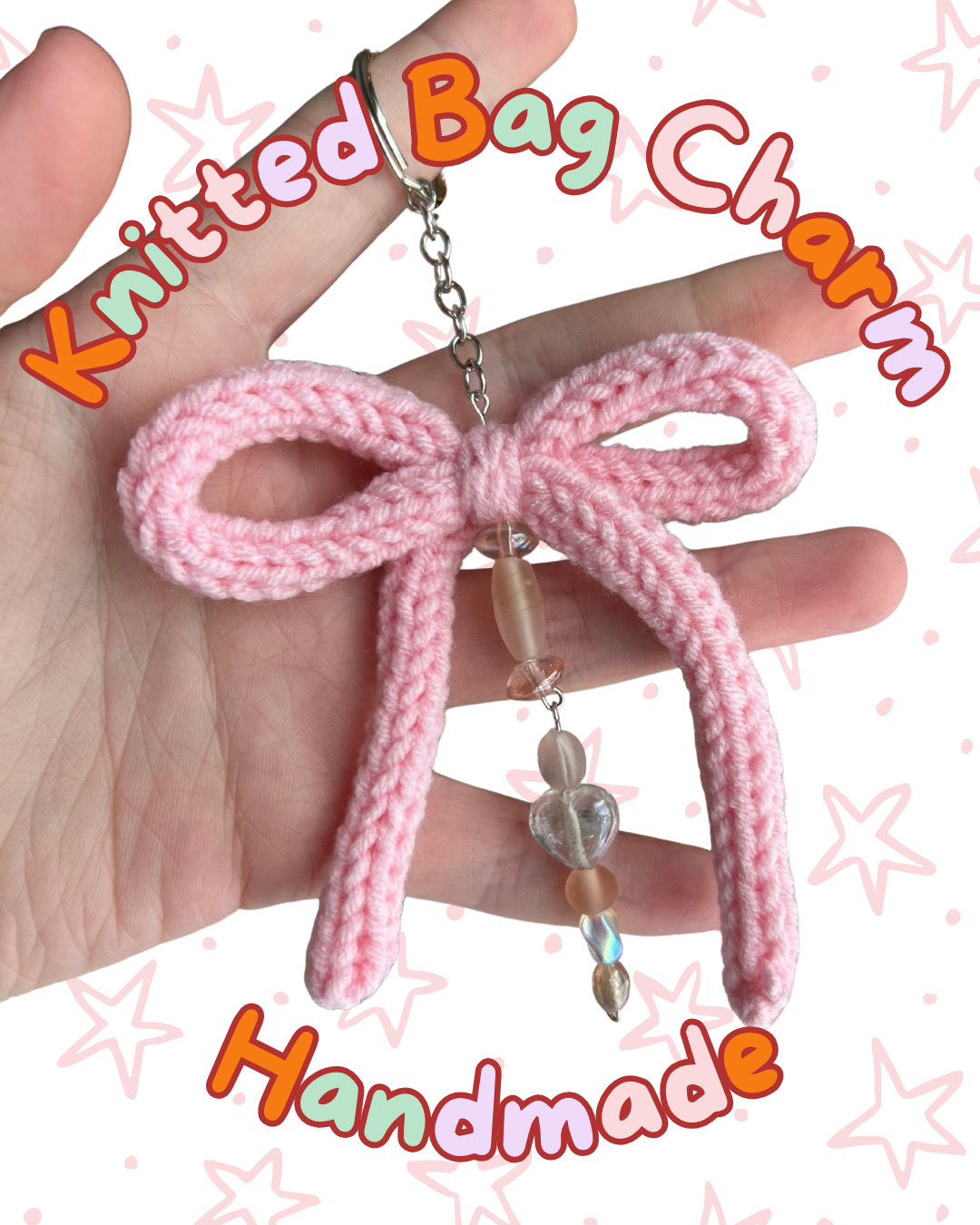 ᧔o᧓ Pink Knitted Keychain With Beaded Charms | One of a Kind ᧔o᧓