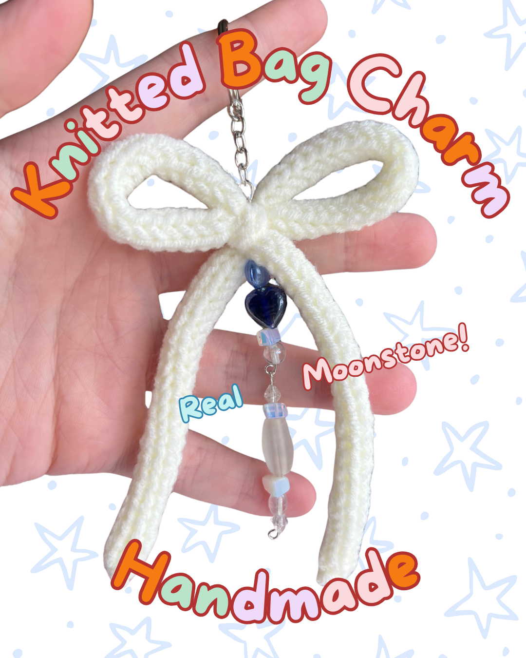 ✧ White Moonstone Knitted Charm | One of a Kind ✧