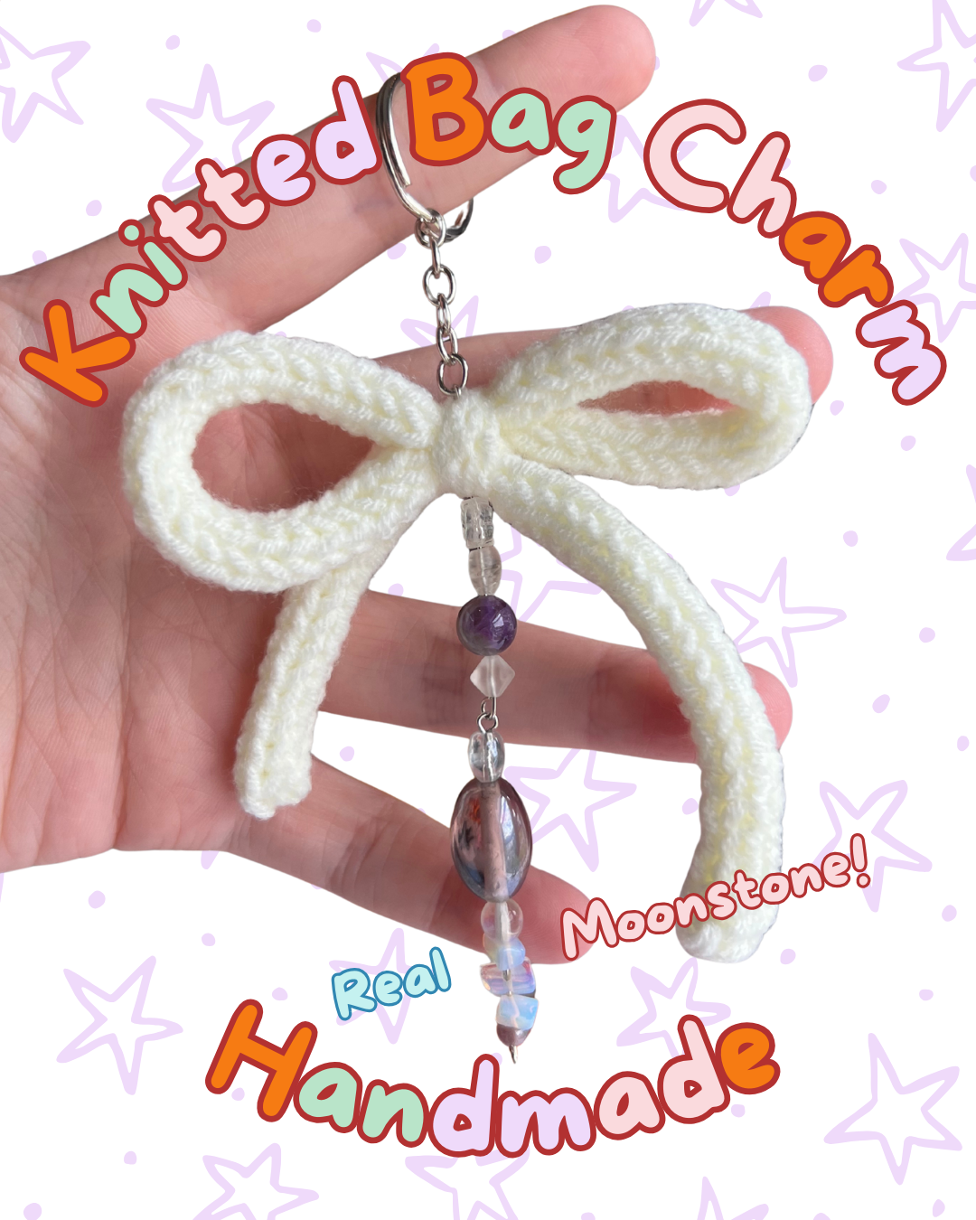 ✧ White Moonstone Knitted Charm | One of a Kind ✧