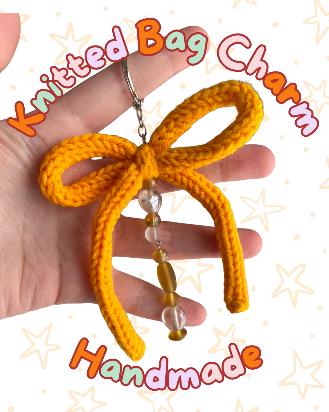 ᧔o᧓ Yellow Knitted Keychain With Beaded Charms | One of a Kind ᧔o᧓