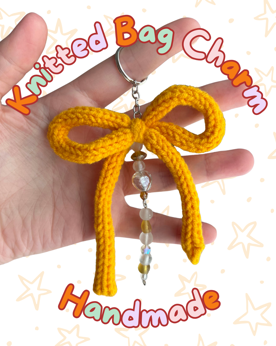 ᧔o᧓ Yellow Knitted Keychain With Beaded Charms | One of a Kind ᧔o᧓