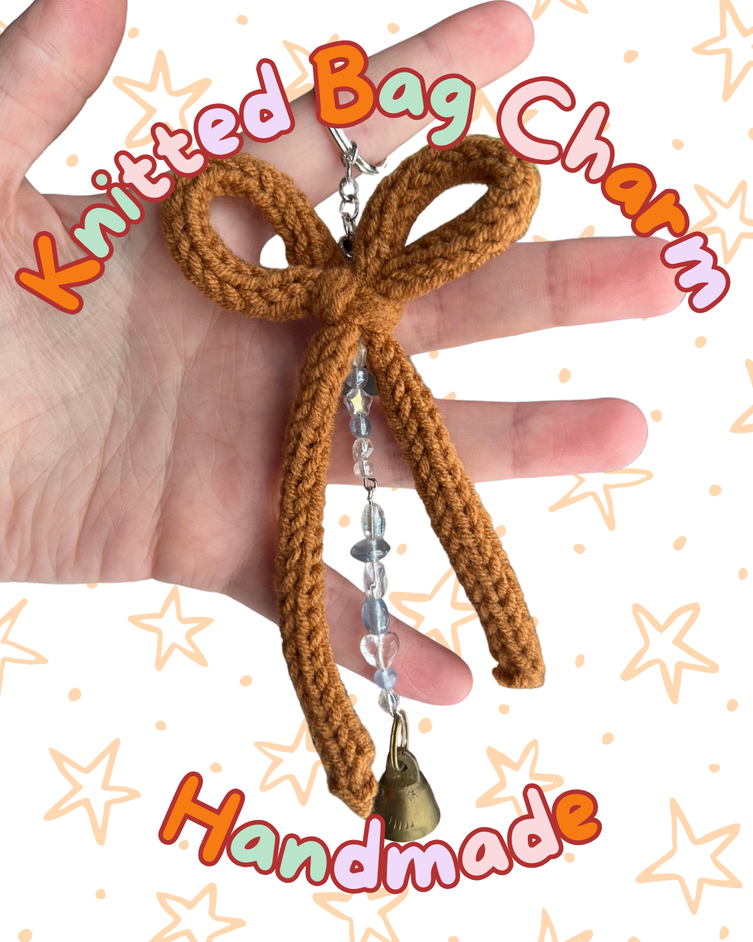 ᧔o᧓ Brown Knitted Keychain With Beaded Charms | One of a Kind ᧔o᧓